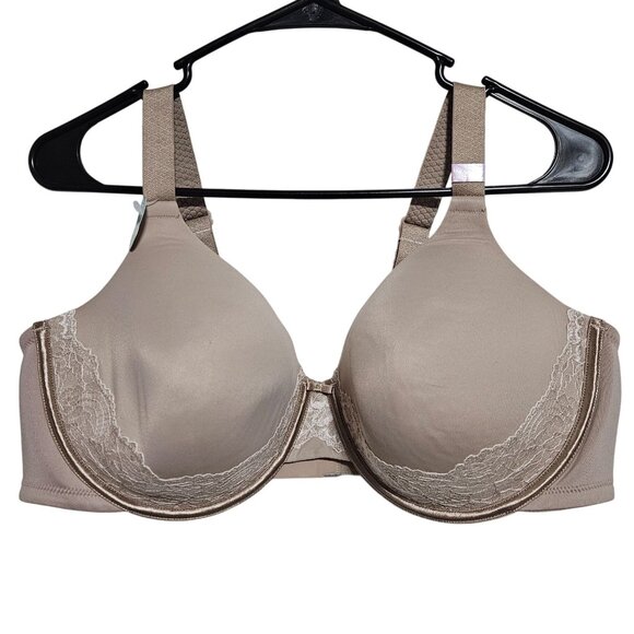 Vanity Fair Full Figure Underwire Padded Push Up Bra 76382 Size 42D Beige Lace - Picture 1 of 5